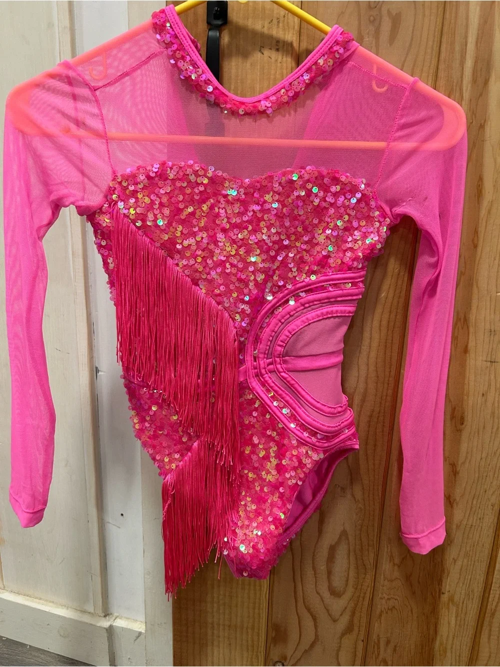 Girls Hot Pink Sequin Fringe Dance Costume